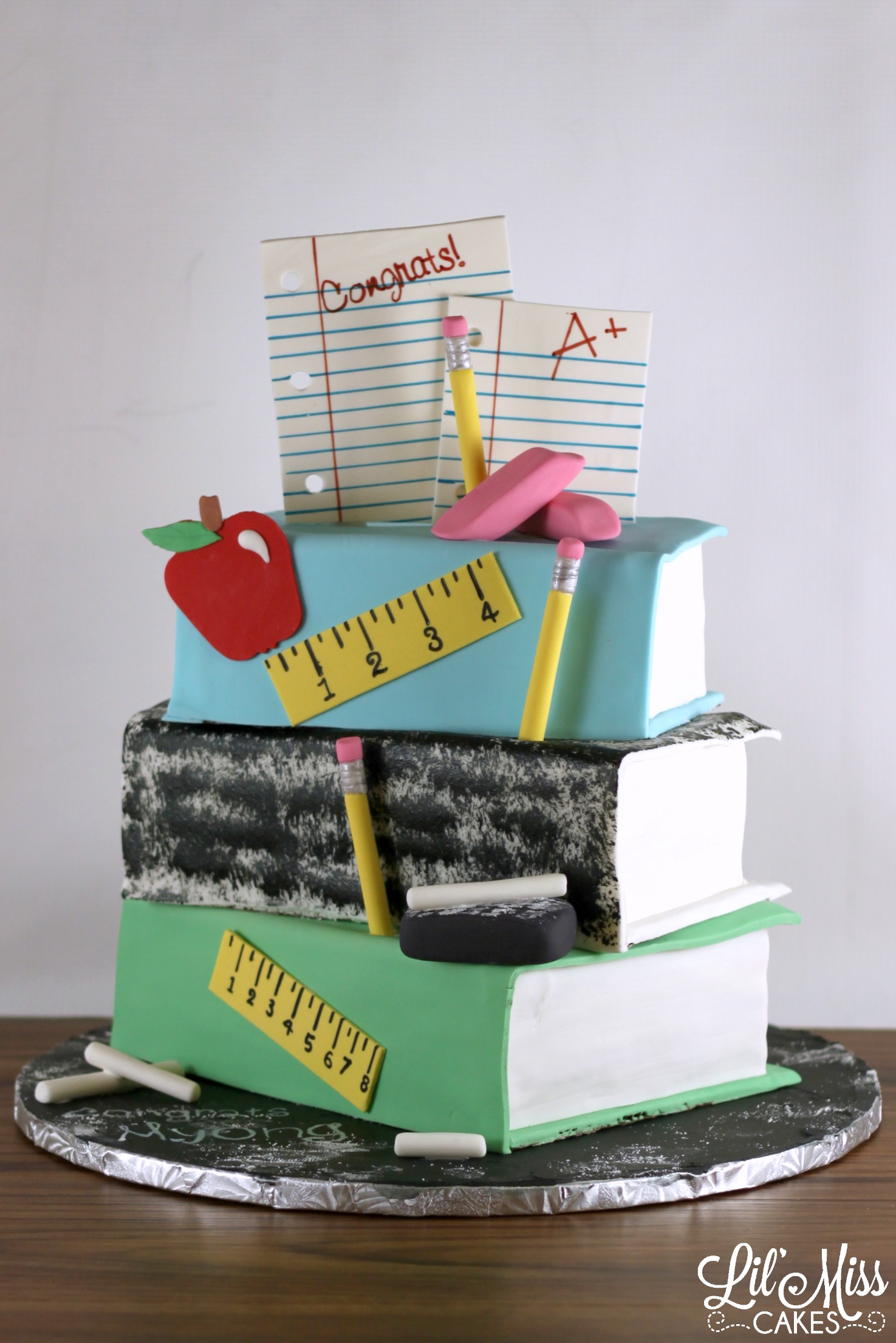 Stacked Book Teachers Retirement Cake